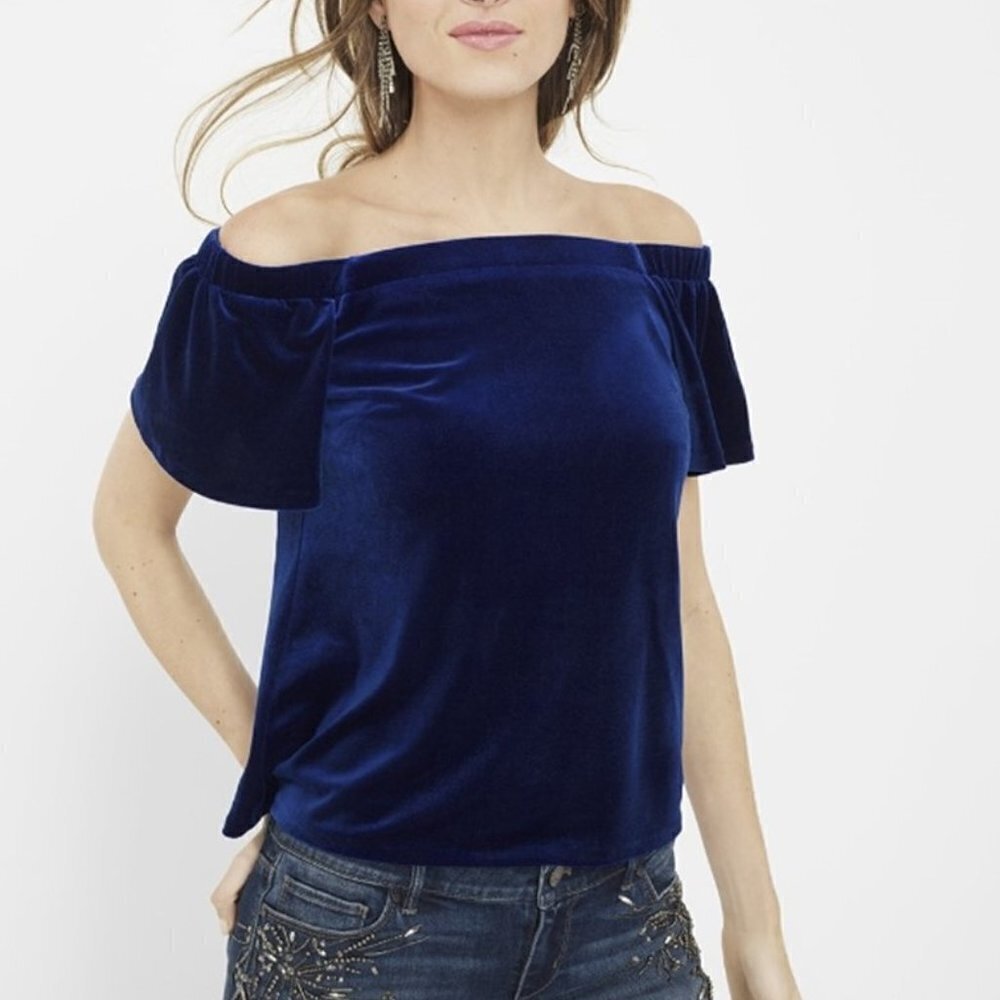 💥239 White House Black Market Velvet Off Shoulder Top